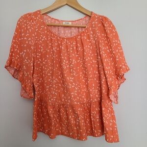 a.n.a Orange/coral/White Floral Gauze Top Size S